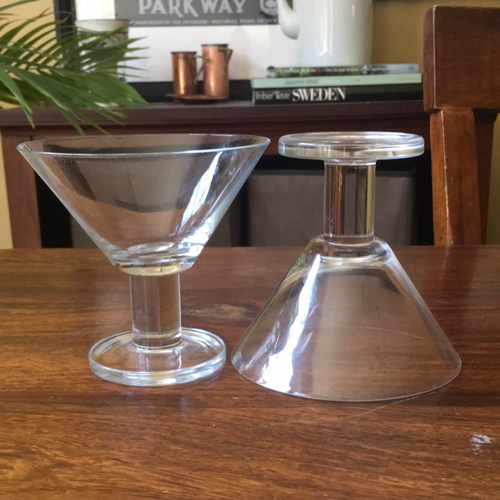 2 Crate & Barrel VIVA CLEAR Thick Stem Blown Martini Glasses (Set of 2)
